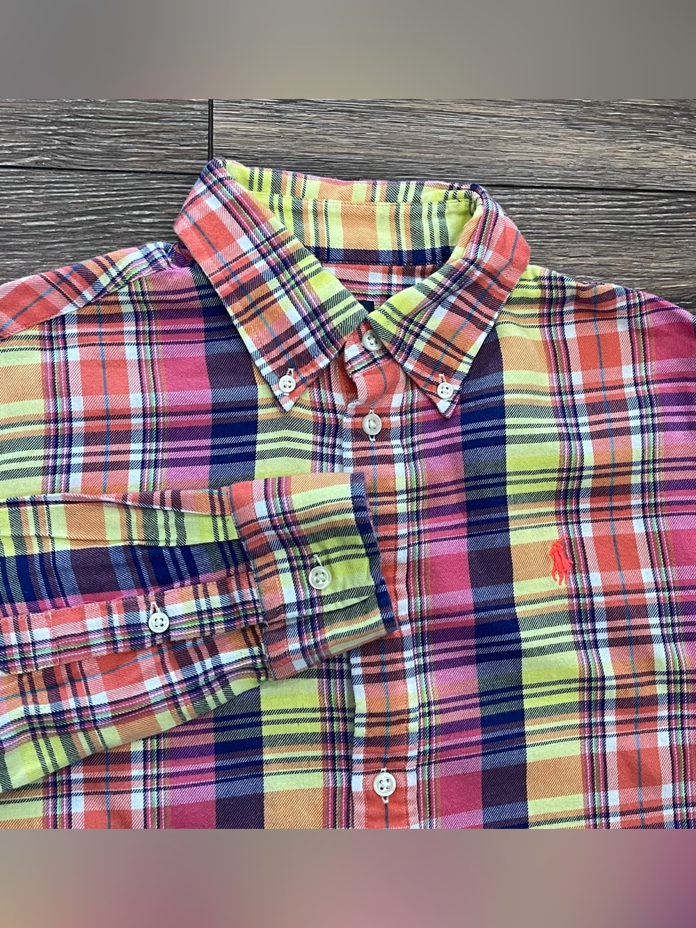 Ralph Lauren Relaxed Fit Plaid Fall Button Down Shirt Womens Medium Preppy